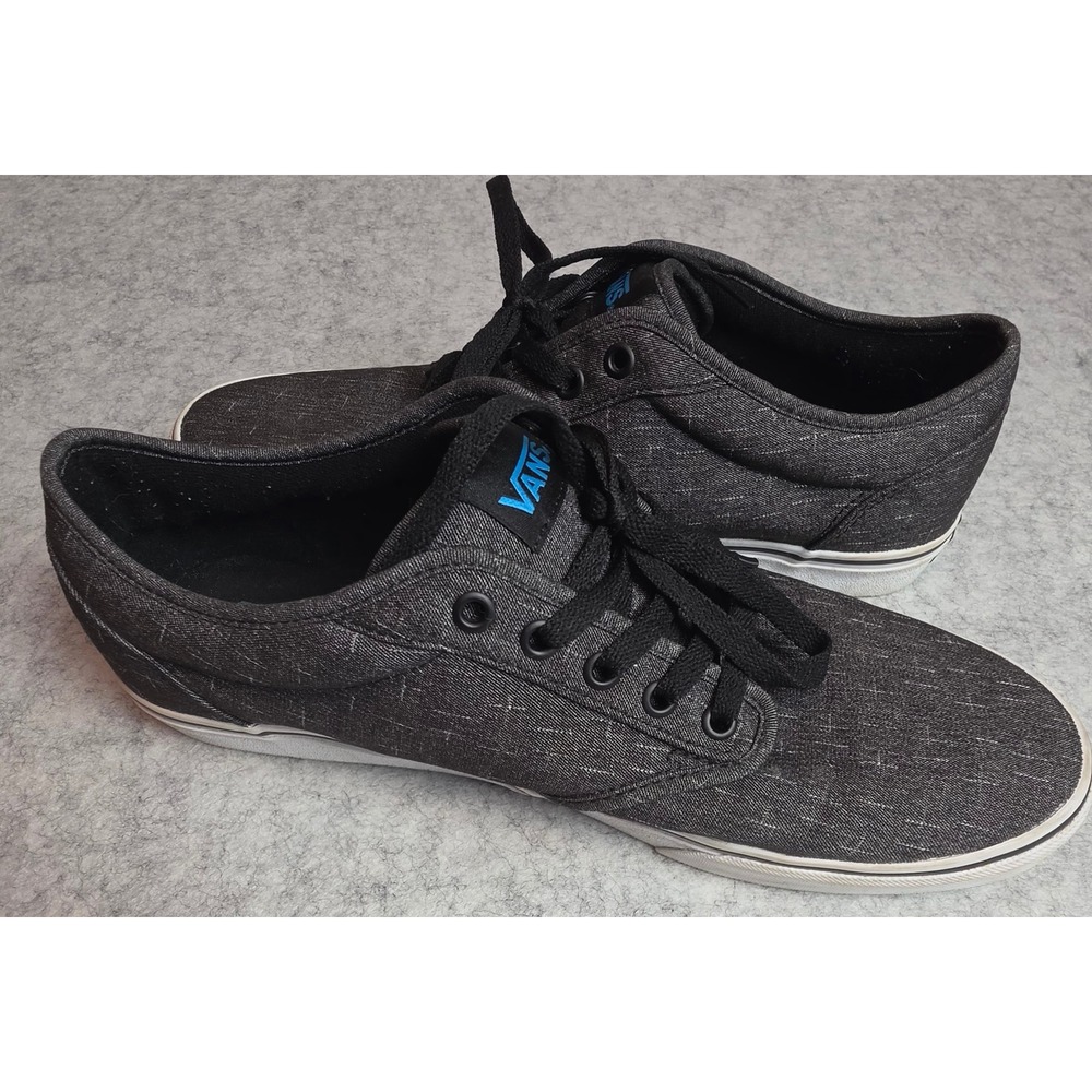 Vans Mens 12 Low Top Sneakers Black Grey Crosshatch Denim Textile Skate Shoes
